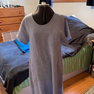 Chambray color linen Flax dress with pockets